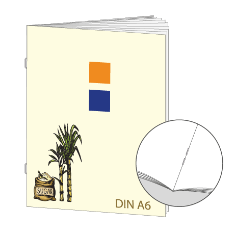 Broschüre aus Zuckerrohrpapier | DIN A6 20-Seiter | bedruckt